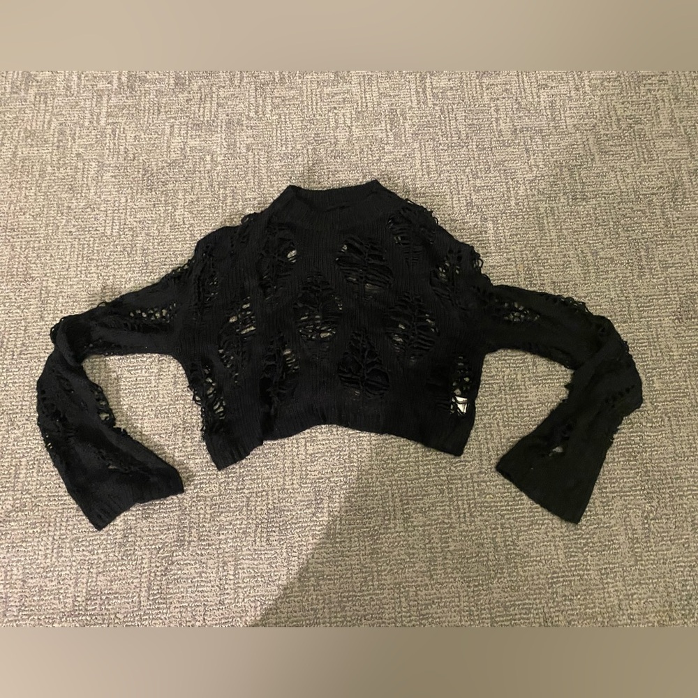 Black Distressed Knit Sweater